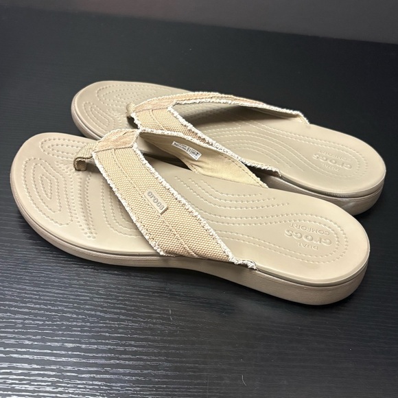 Crocs Men's Santa Cruz Canvas Flip Flops In Khaki Size 10 - Picture 4 of 11